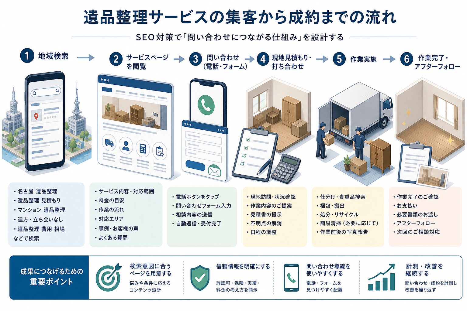 遺品整理の検索から見積もり・受注までの集客導線